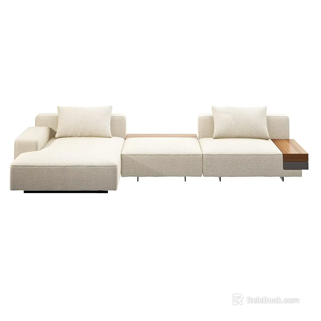 Casual Sofa Set With Light Beige Fabric Soft Cushions And Modular Side Table Design 3d model