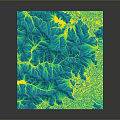 Highly Detailed 3D Terrain Model With Blue Yellow Elevation Contour Patterns