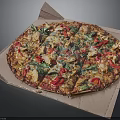 Delicious Pizza Topped With Chicken Red Bell Peppers And Spinach In Cardboard Box