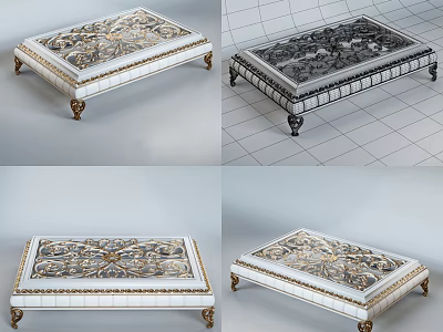 Ornate Classic Coffee Table With Intricate Carved Panel And Golden Decorative Legs 3d model