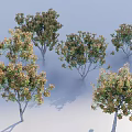 Trees With Green And Brown Foliage Multiple Trunks In Natural Setting 3d model