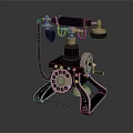 Vintage Mobile Digital Telephone with Rotary Dial and Classic Metal Wooden Design