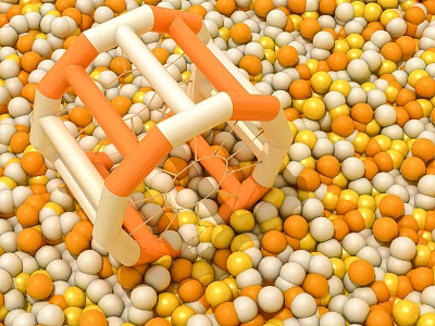 Orange And White Kids Play Structure Surrounded By Yellow Orange And White Plastic Balls 3d model