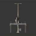 Industrial Metal Equipment Setup With Tall Pole Wheeled Machinery And Frame Platform