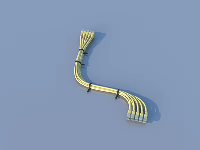 Yellow Cables Tied With Black Straps In Curved Shape On Blue Background 3d model