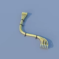 Yellow Cables Tied With Black Straps In Curved Shape On Blue Background