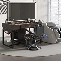 Modern Workspace Interior With Desk Monitor Barber Chair And Massage Chair