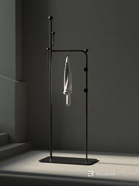 Black Metal Freestanding Clothing Rack With White Garment In Minimalist Interior 3d model 