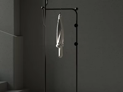 Black Metal Freestanding Clothing Rack With White Garment In Minimalist Interior 3d model