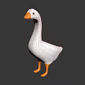 Cute White Duck Toy With Orange Beak And Orange Feet On Dark Surface