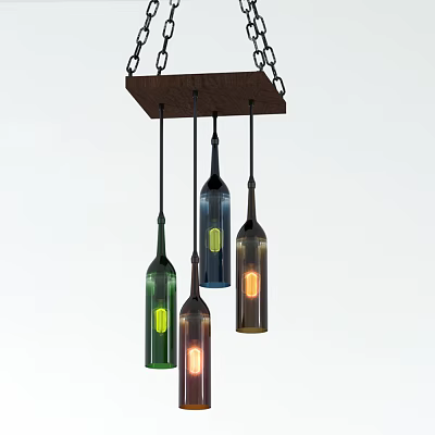 Industrial LOFT Chandelier Simple Wine Bottle Chandelier 3d model
