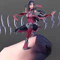 Female Warrior Character In Dynamic Pose With Spiked Creature Appendages And Red Black Outfit