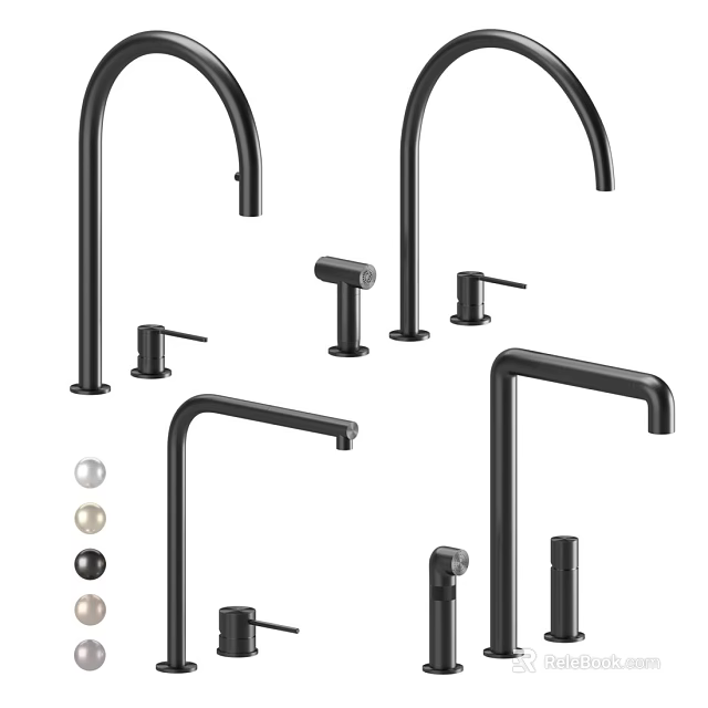 Stylish Modern Kitchen Faucets Featuring Various Designs And Matte Black Finish 3d model