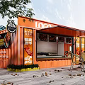 Orange Container Food Cart Display Window With Logo Food Display Outdoor Tables And Chairs
