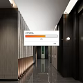 Modern Hotel Corridor With Dark Wooden Walls And Polished Floor Recessed Lighting