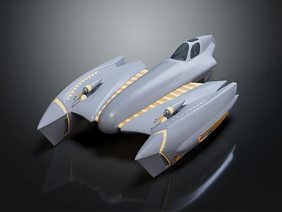 Modern Gray Fighter Jet with Gold Stripes and Sleek Aerodynamic Design Showcasing Futuristic Military Aircraft 3d model