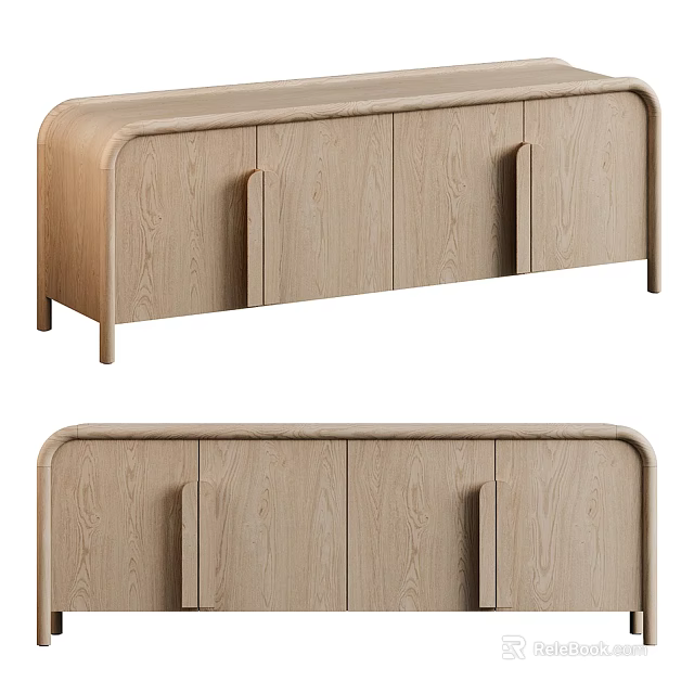 Modern Wooden Console And Side Cabinet With Simple Lines And Light Finish 3d model 