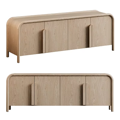 Modern Wooden Console And Side Cabinet With Simple Lines And Light Finish 3d model