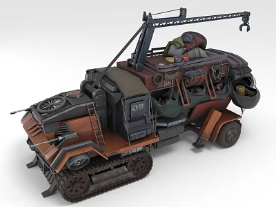 Heavy Duty Tracked Utility Vehicle With Roof Crane Loaded Cargo And Brown Black Off Road 3d model