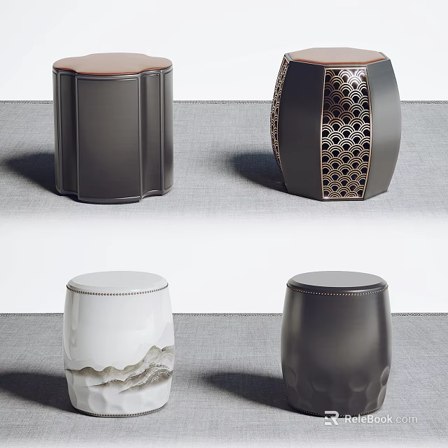 Modern Design Stools With Different Colors Textures And Patterns For Home Decor 3d model