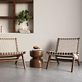 Leisure Chairs With Woven Rope Wooden Frame Small Round Table Green Plant And Books