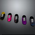 Colorful Athletic Sports Shoes with Various Designs and Vibrant Upper Patterns on Dark Background