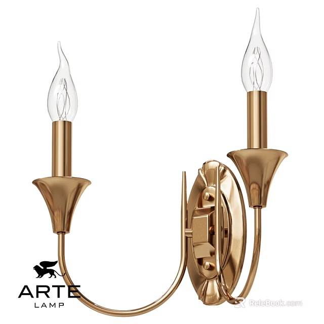 Vintage Brass Wall Sconce With Double Candle Shaped Lights And Classic Base Design 3d model 