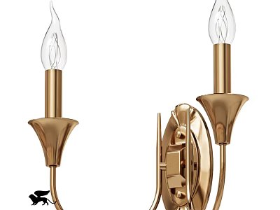 Vintage Brass Wall Sconce With Double Candle Shaped Lights And Classic Base Design 3d model