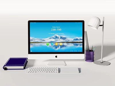Modern Desktop Computer Workstation With Monitor Keyboard Mouse Lamp And Accessories 3d model