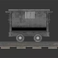 Metal Mine Cart With Wheels On Wooden Rails And Track Structure