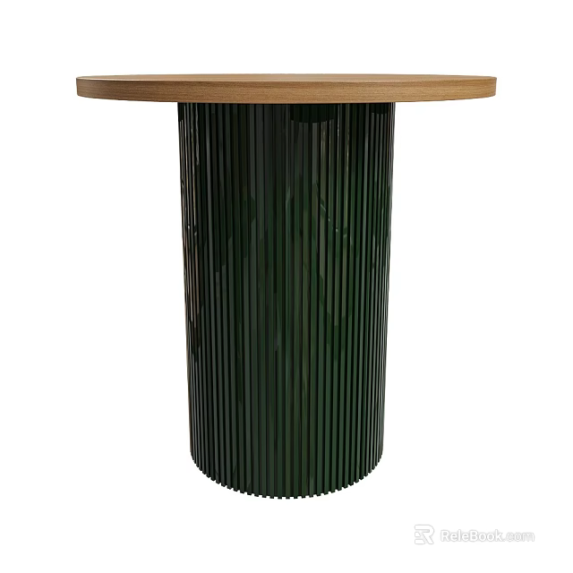 Modern Round Side Table With Wooden Top And Black Ribbed Base 3d model
