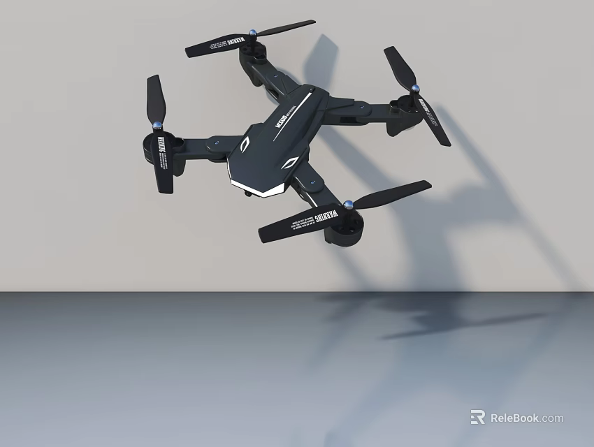 Black Four Rotor Drone Flying with Grey Background and Sleek Design 3d model