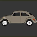 Light Brown Classic Volkswagen Beetle With Rounded Body White Wheels And Black Background Reflection