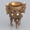 Ancient Ornate Gold Wine Cup With Dragon Handles And Gemstone Embellishments
