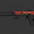 Red And Black Pistol With Suppressor Rail Grip And Tactical Sight