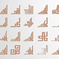 Artistic Brown Decorative Carvings With Various Geometric Patterns On White Background 3d model