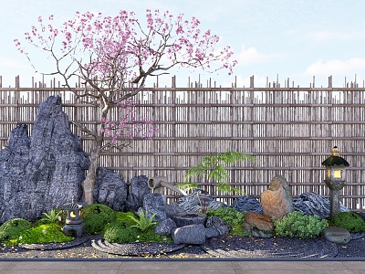 Courtyard landscape sketch rockery stone water portland 3d model