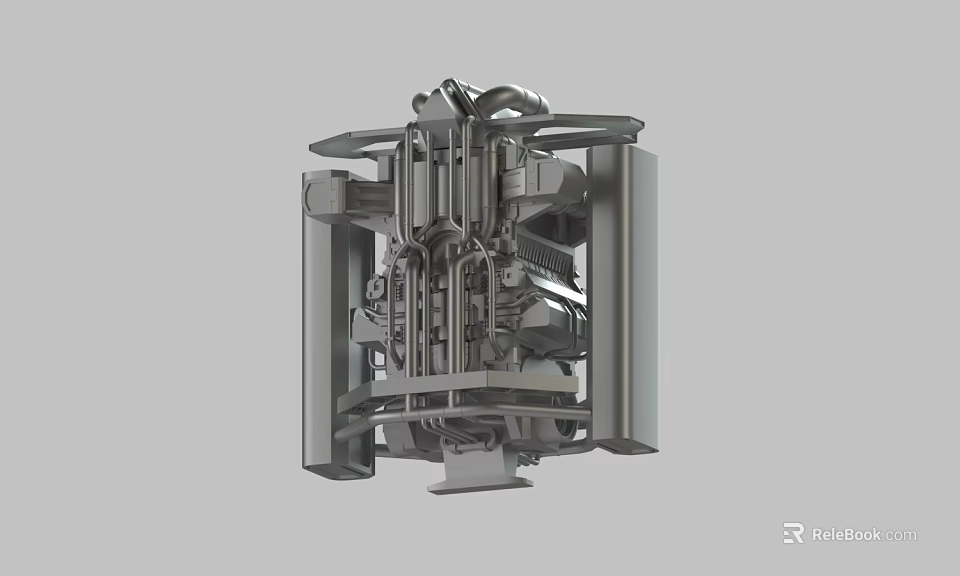 Mechanical Device Structure With Metal Pipes Frame And Industrial Components 3d model 
