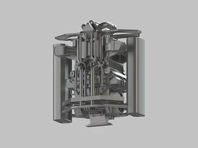 Mechanical Device Structure With Metal Pipes Frame And Industrial Components 3d model