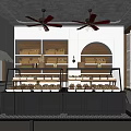 Cozy Dessert Shop Interior With Glass Display Cases Fresh Pastries Wooden Shelves And Ceiling Fans