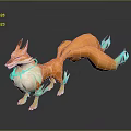 Orange Fantasy Fox Game Movie Character with Blue Accents on Tail and Limbs
