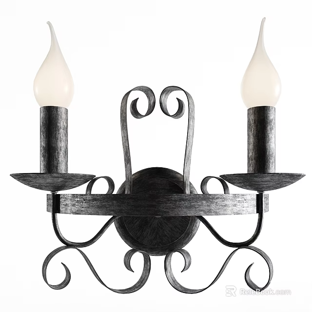 Vintage Metal Wall Lamp With Two Lights And Curved Design 3d model 