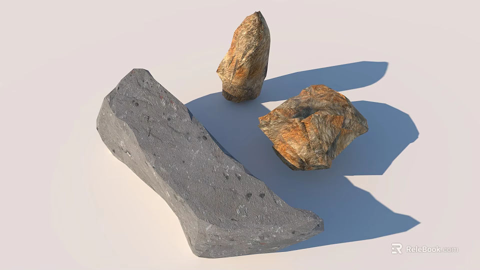 Natural Stones With Varied Shapes Textures And Colors On Light Surface 3d model 