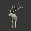 White Deer Sculpture With Large Antlers And Brown Saddle Decoration