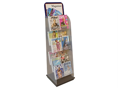 Magazine Display Rack with Multiple Shelves for Organizing Various Magazines in Retail Space 3d model