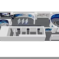 Modern Exhibition Hall Interior Design With Curved Walls Circular Stand And Display Elements 3d model