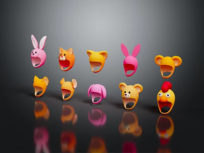 Cute Colorful Animal Shaped Hats with Rabbit Cat Bear Chicken Designs 3d model