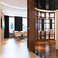 New Chinese Style Showroom With Wooden Ceiling Cylindrical Display Column And Wooden Partitions