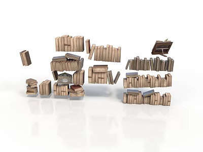 Scattered And Stacked Books Display With Various Piles And Loose Volumes 3d model