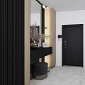 Modern Dressing Table With Wooden Frame Mirror And Decorative Vase In Elegant Bedroom Interior